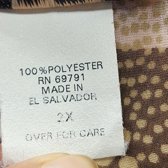 Sarah B Woman Blouse 2X Brown Beige Metallic Shimmer Ruffle Sleeve Button Front - Picture 5 of 11